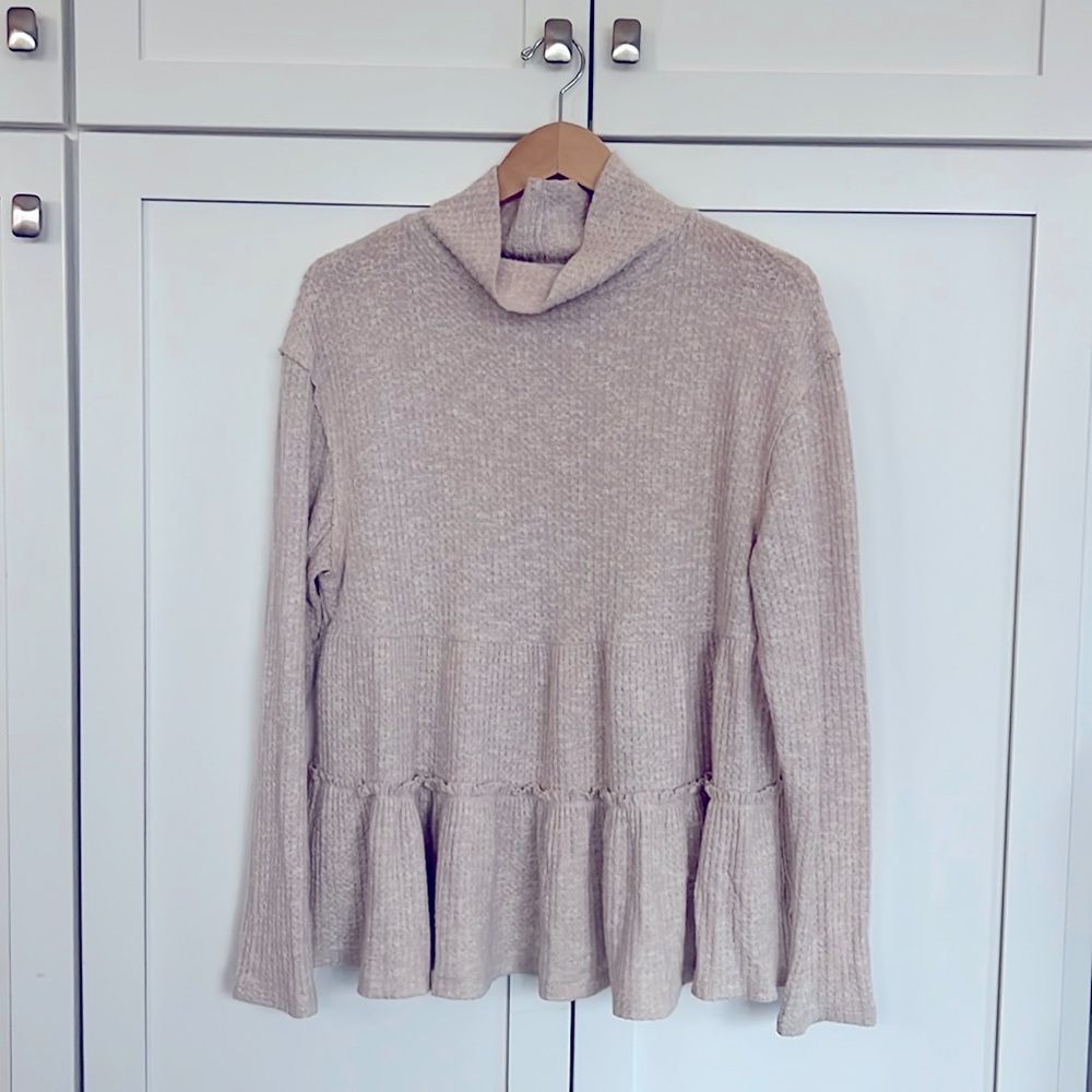 Anthropologie eri + ali long sleeve mock neck, large, baby pink